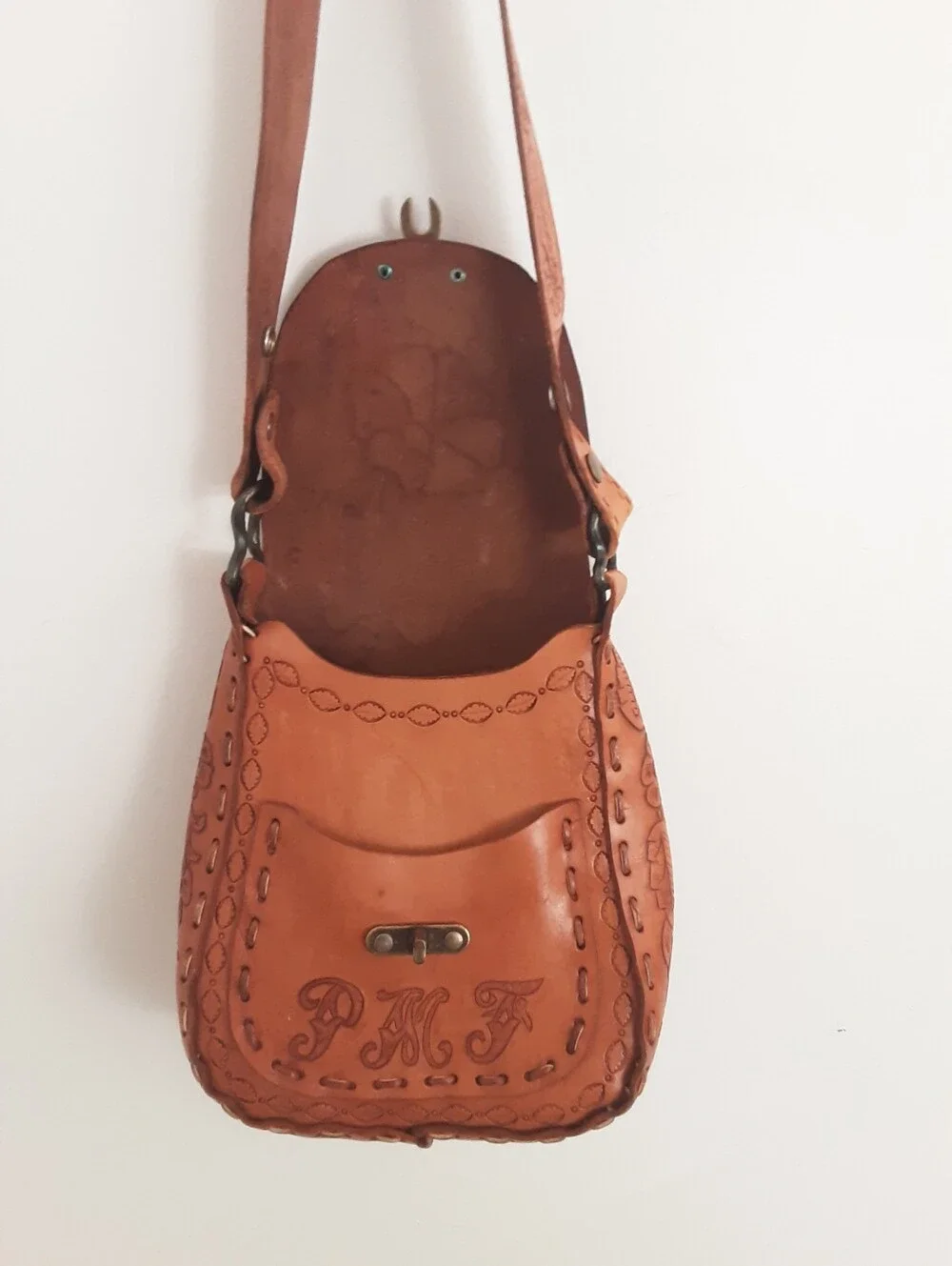 Unbranded Vintage Tooled Leather Bag Shoulder Handbag Floral Personalized PMF